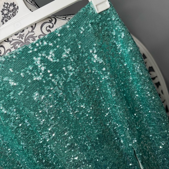 Top Shop Sequin Midi Skirt Size 6 NWT Turquoise Aqua Cocktail Party Boho Glam - Picture 5 of 13